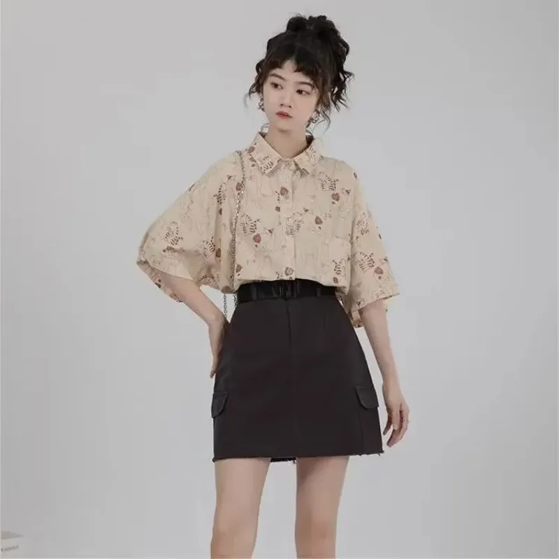 Korean Lifestyle Student - Chemises femmes velours côtelé poche plaquée